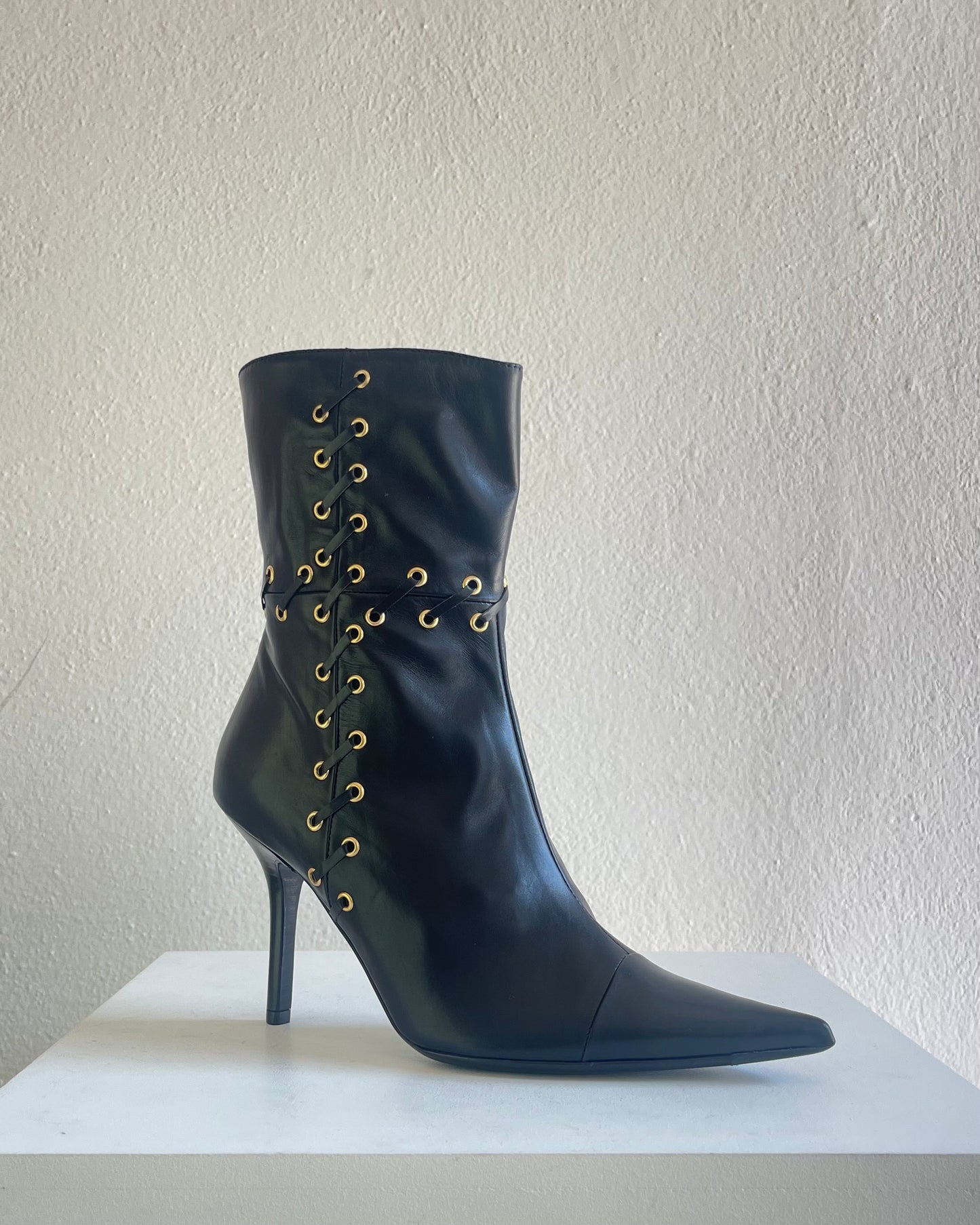 Ankle gold stud black boots - 38